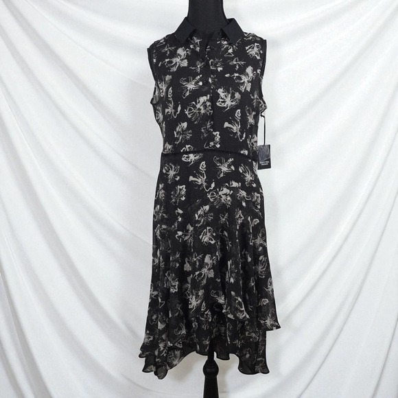 Simply‎ Vera Vera Wang Dress Woman Small Black Floral Sleeveless Button Down NWT - Picture 1 of 10